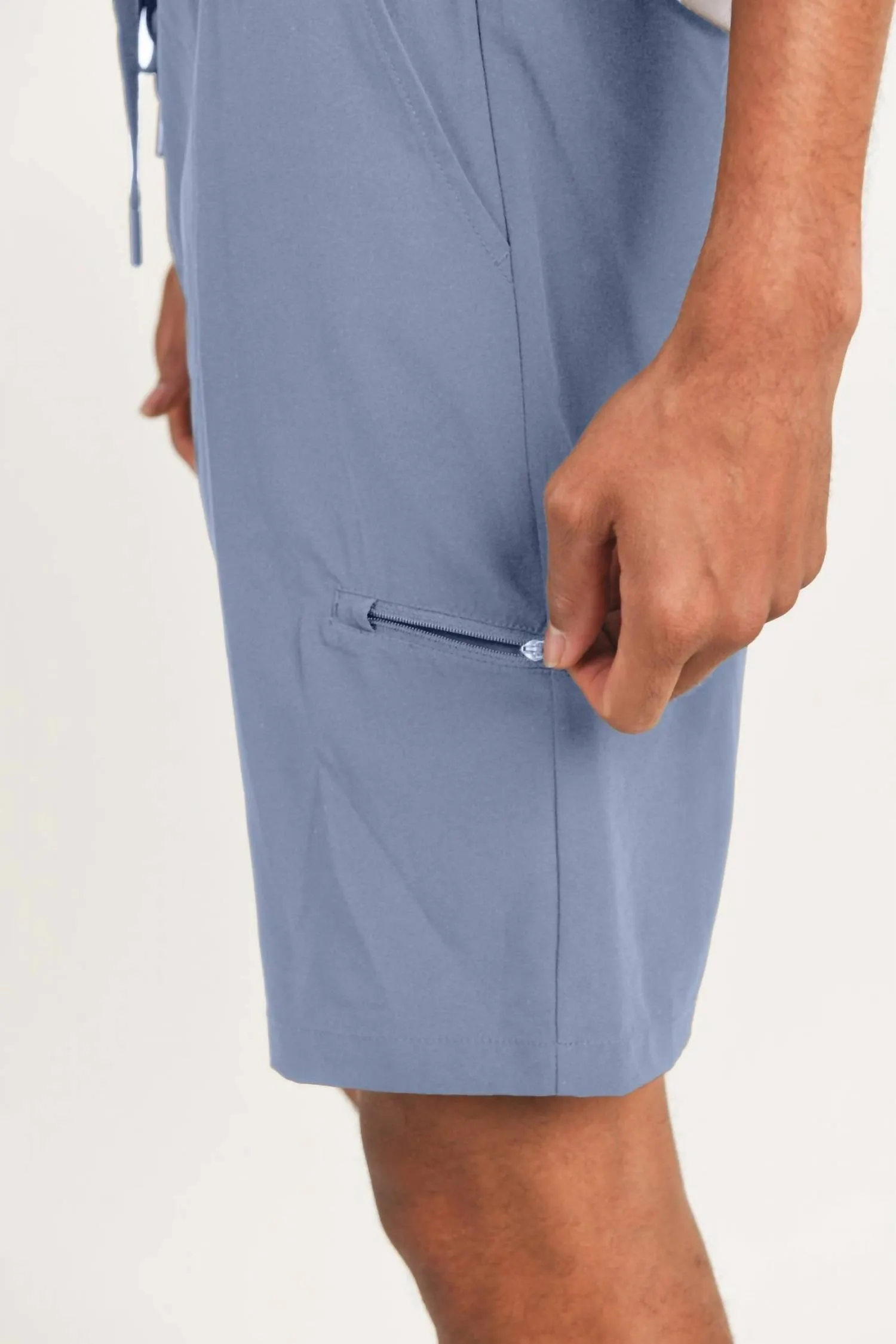 Active Drawstring Shorts With Zippered Pouch In Sky Blue