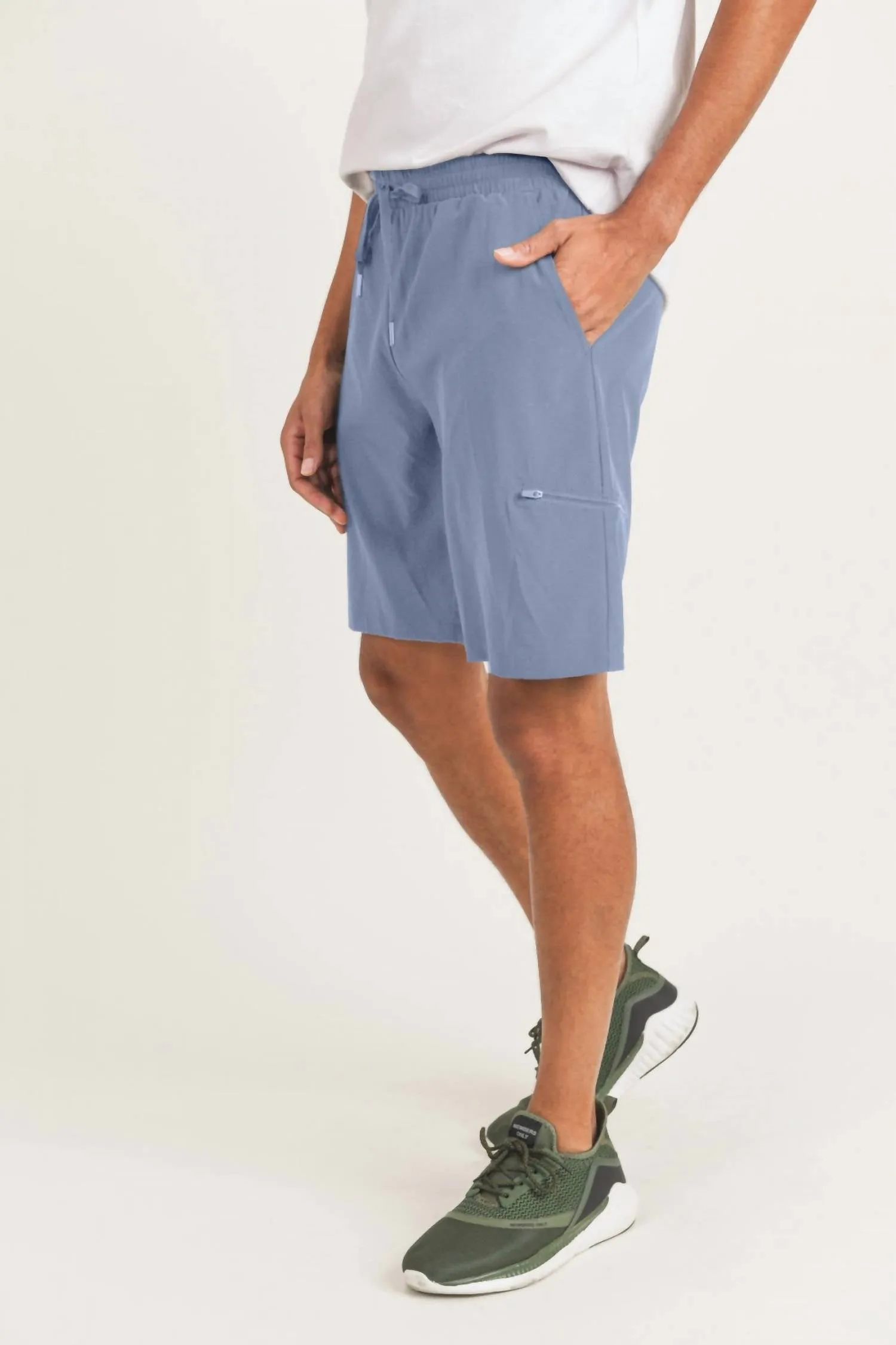 Active Drawstring Shorts With Zippered Pouch In Sky Blue