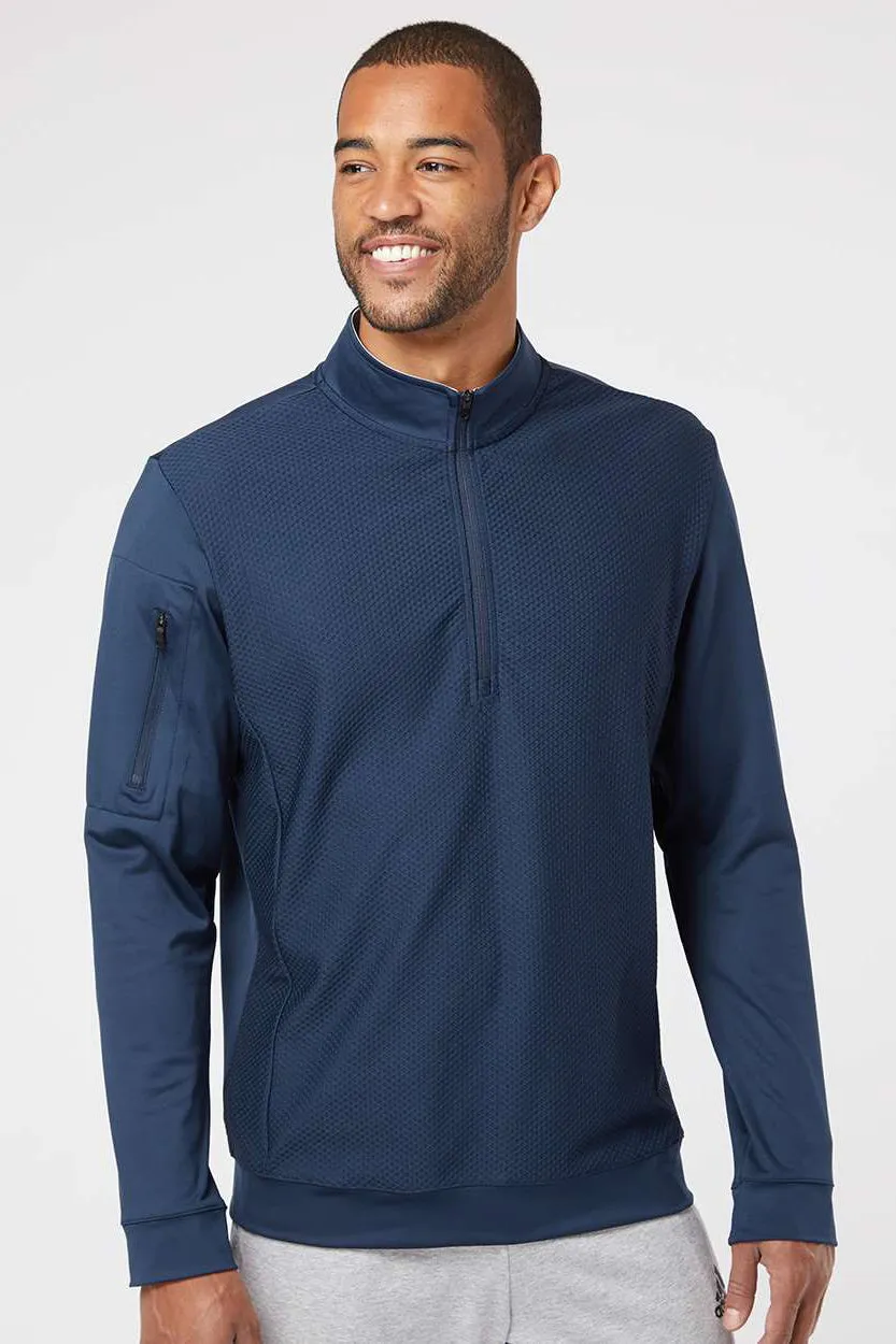 Adidas Mens Performance UPF 50  1/4 Zip Sweatshirt w/ Pocket - Collegiate Navy Blue