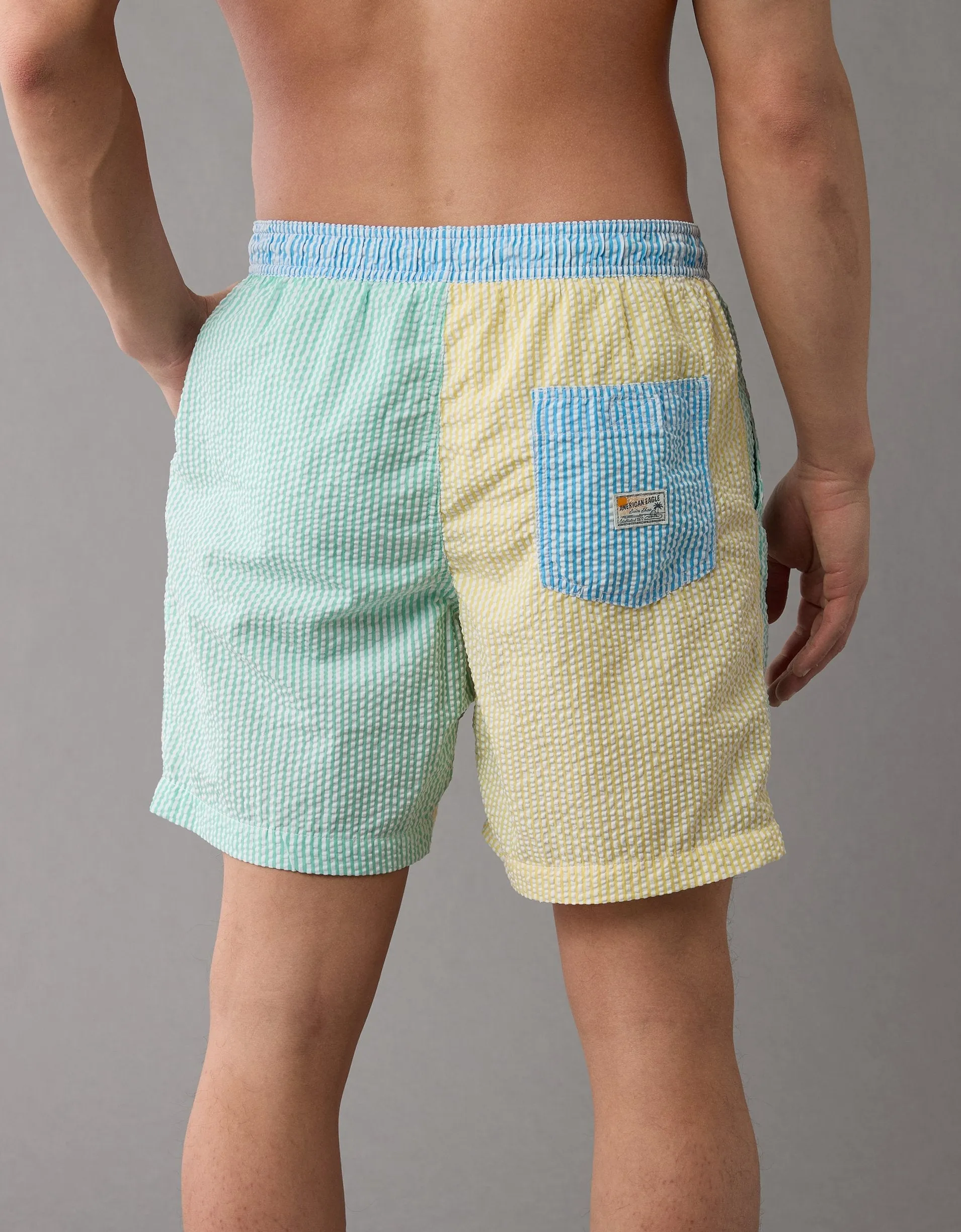 AE Colorblock Striped Flex 7" Swim Trunk