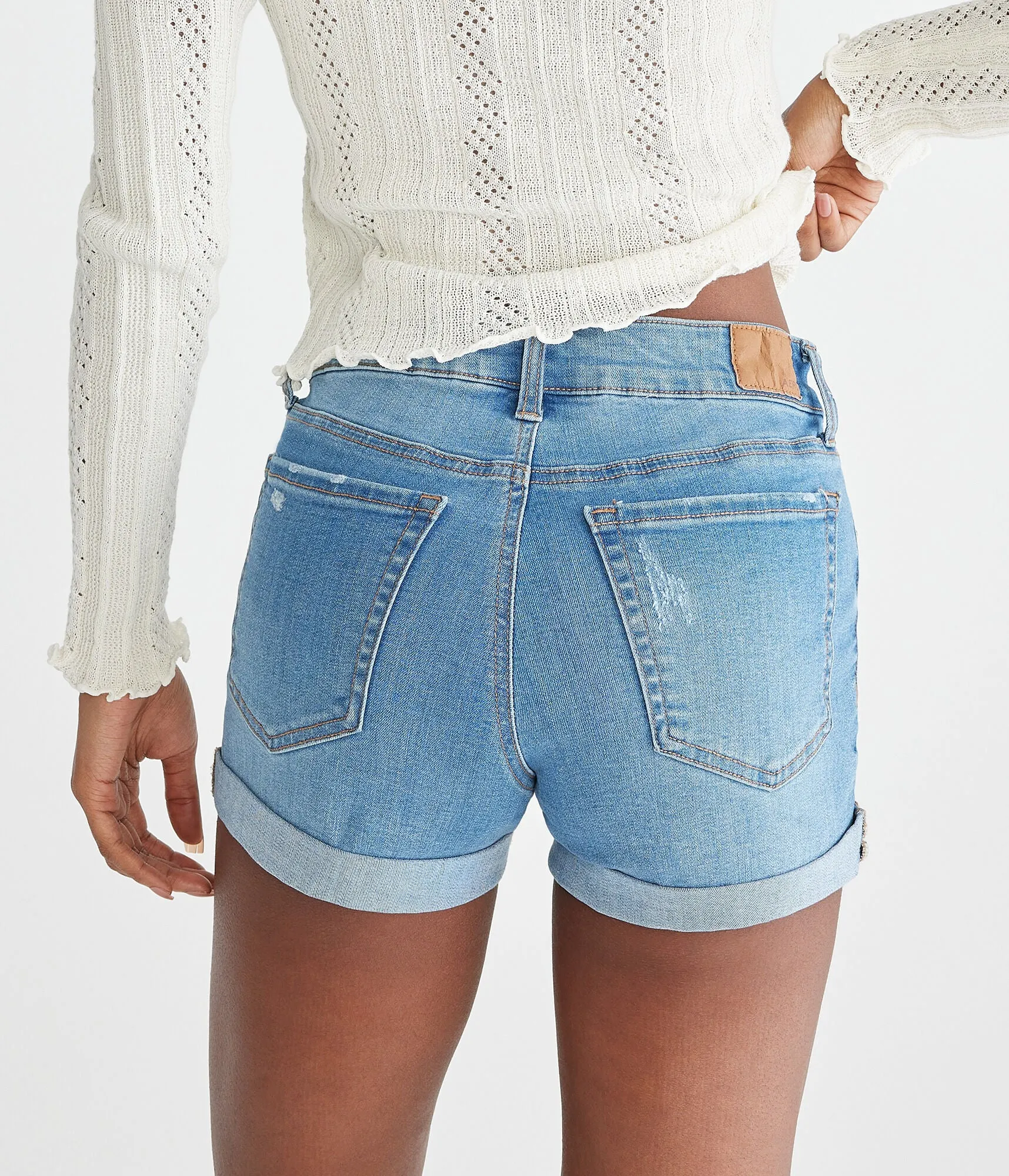 Aeropostale Premium Seriously Stretchy High-Rise Denim Midi Shorts