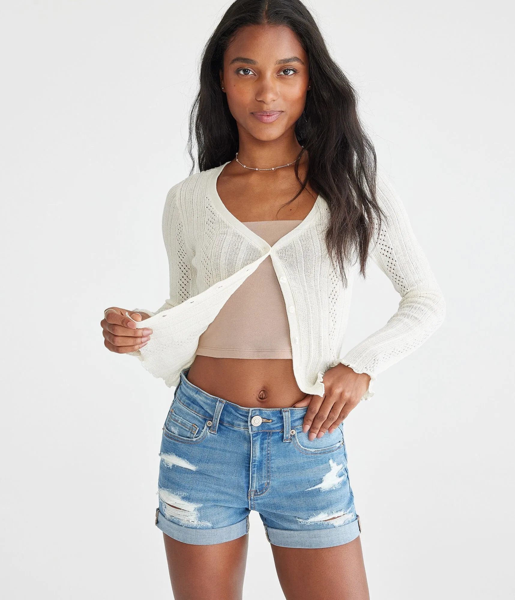 Aeropostale Premium Seriously Stretchy High-Rise Denim Midi Shorts