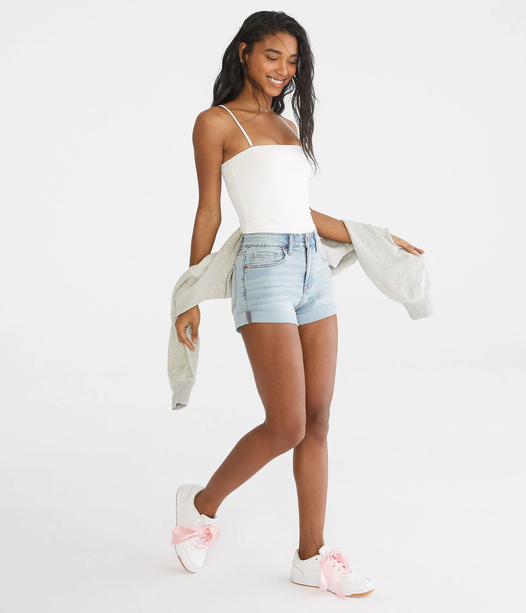 Aeropostale Premium Seriously Stretchy High-Rise Denim Midi Shorts