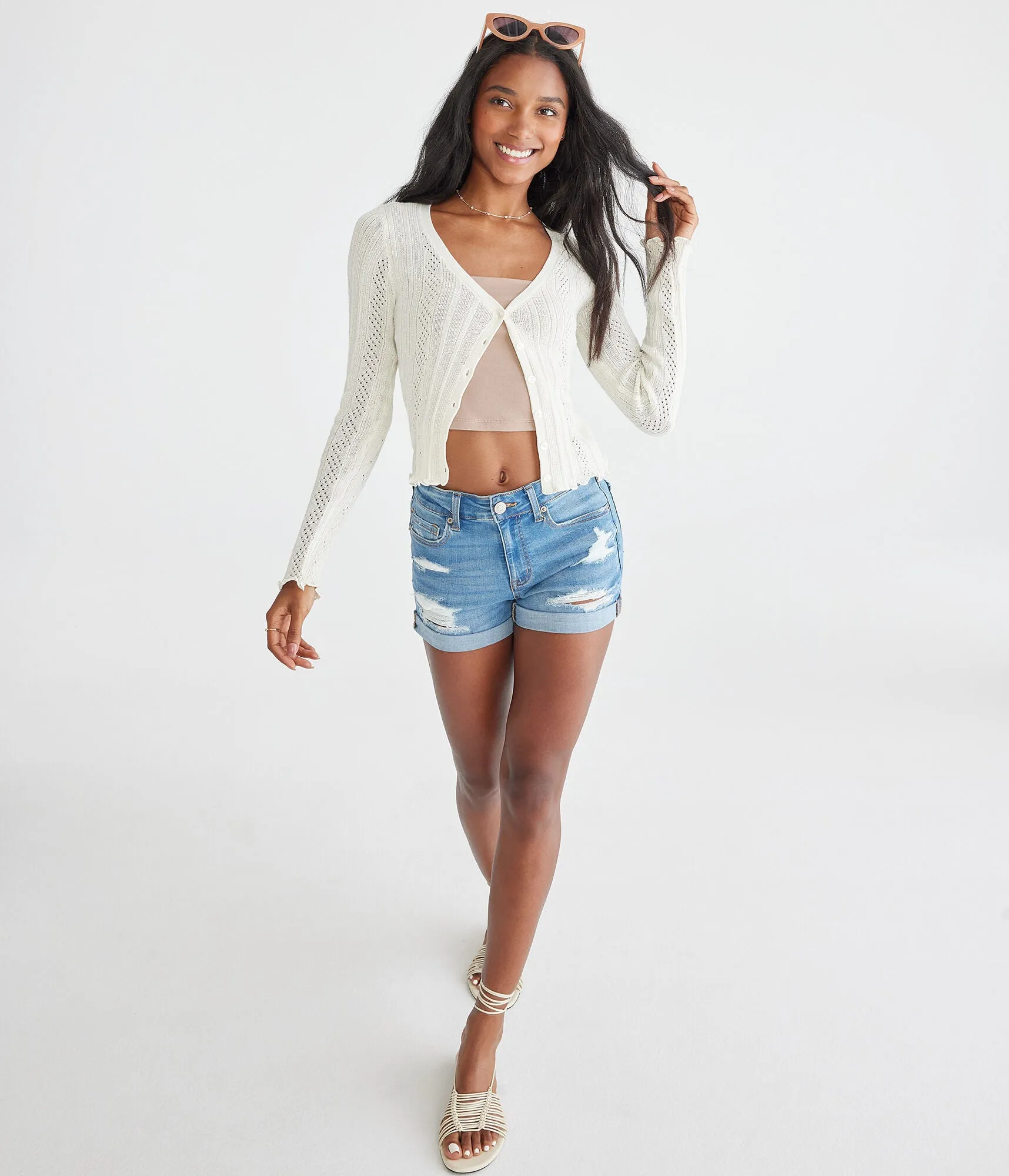 Aeropostale Premium Seriously Stretchy High-Rise Denim Midi Shorts