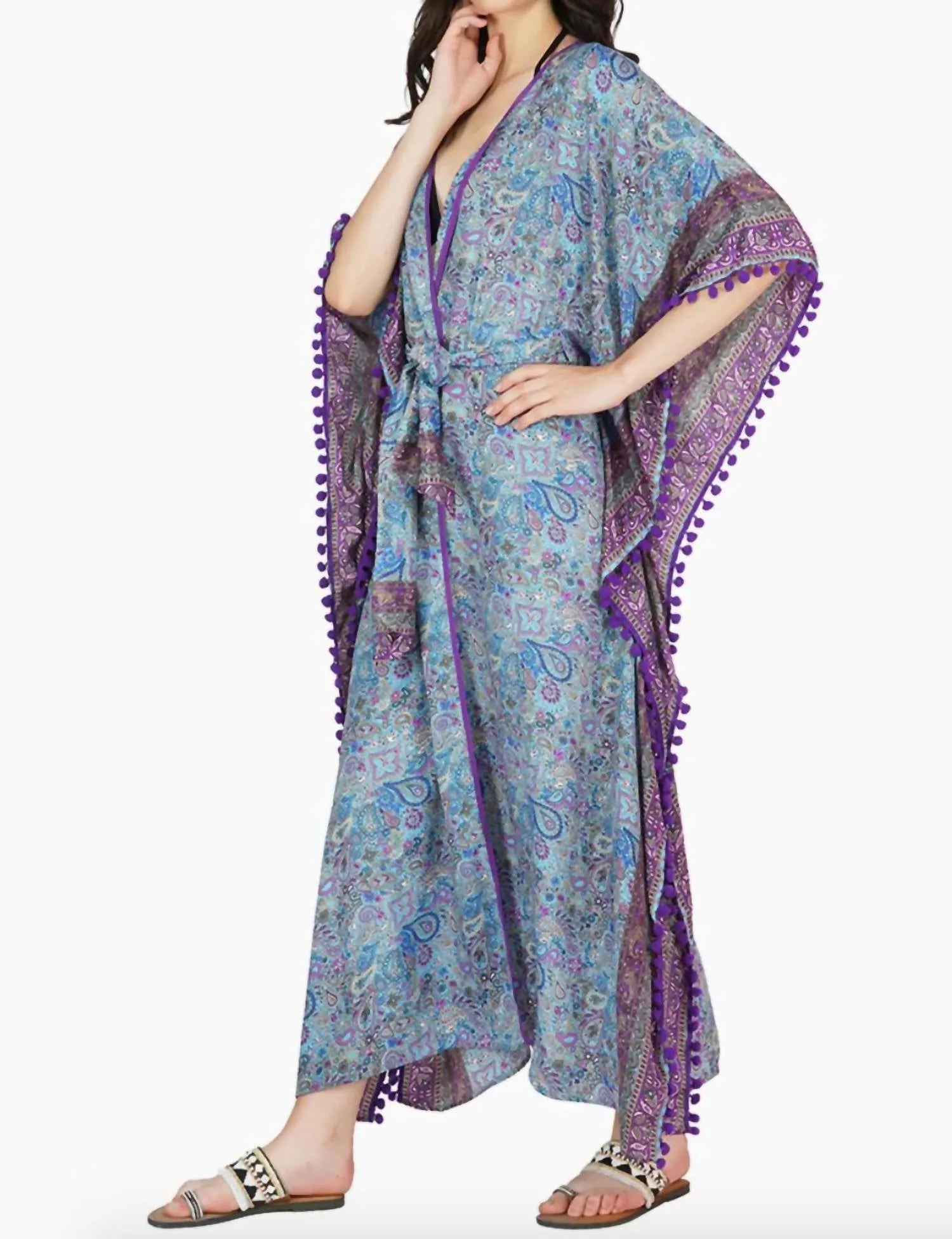 Ana Maxi Kimono Cover Up In Blue Multi