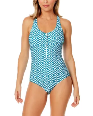 Anne Cole Scoop Neck Zip Front Racerback One-Piece
