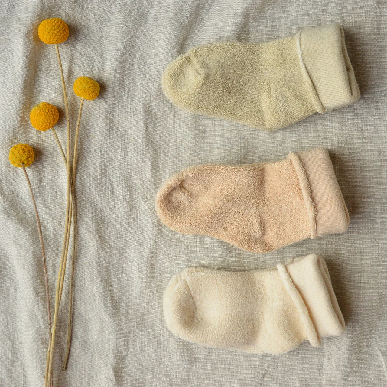 Baby Socks 3 Pack - Undyed Organic Heirloom Cotton Terry (0-18m)