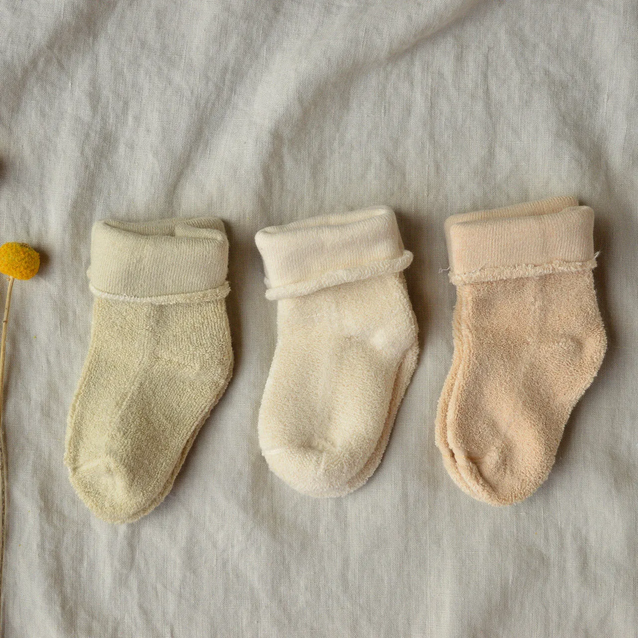Baby Socks 3 Pack - Undyed Organic Heirloom Cotton Terry (0-18m)