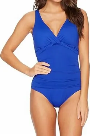 Beach Club Twist Front One Piece Swimsuit In Deep Blue