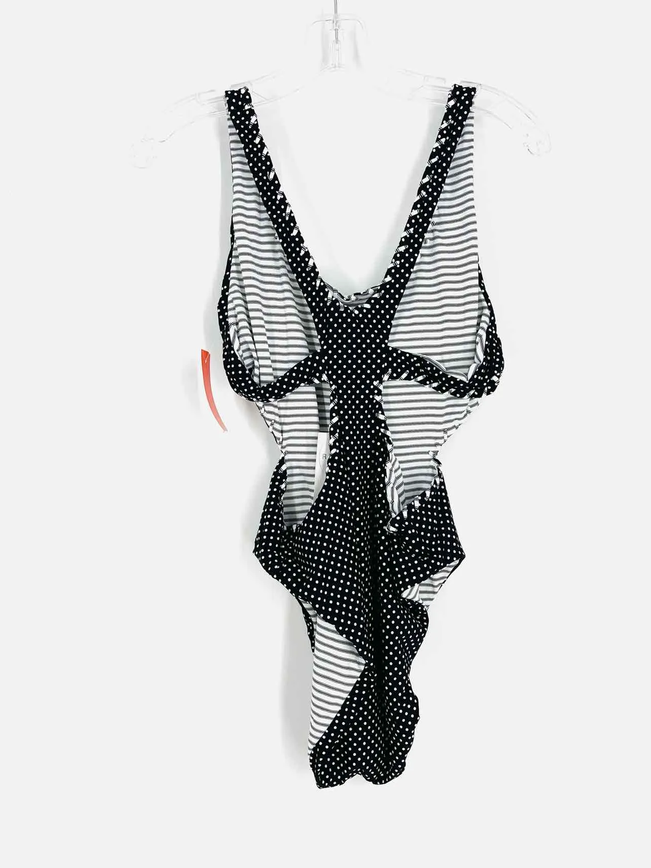 Becca Size L Black/White Polka Dot Stripe NEW Swimwear Swimsuit