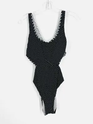 Becca Size L Black/White Polka Dot Stripe NEW Swimwear Swimsuit
