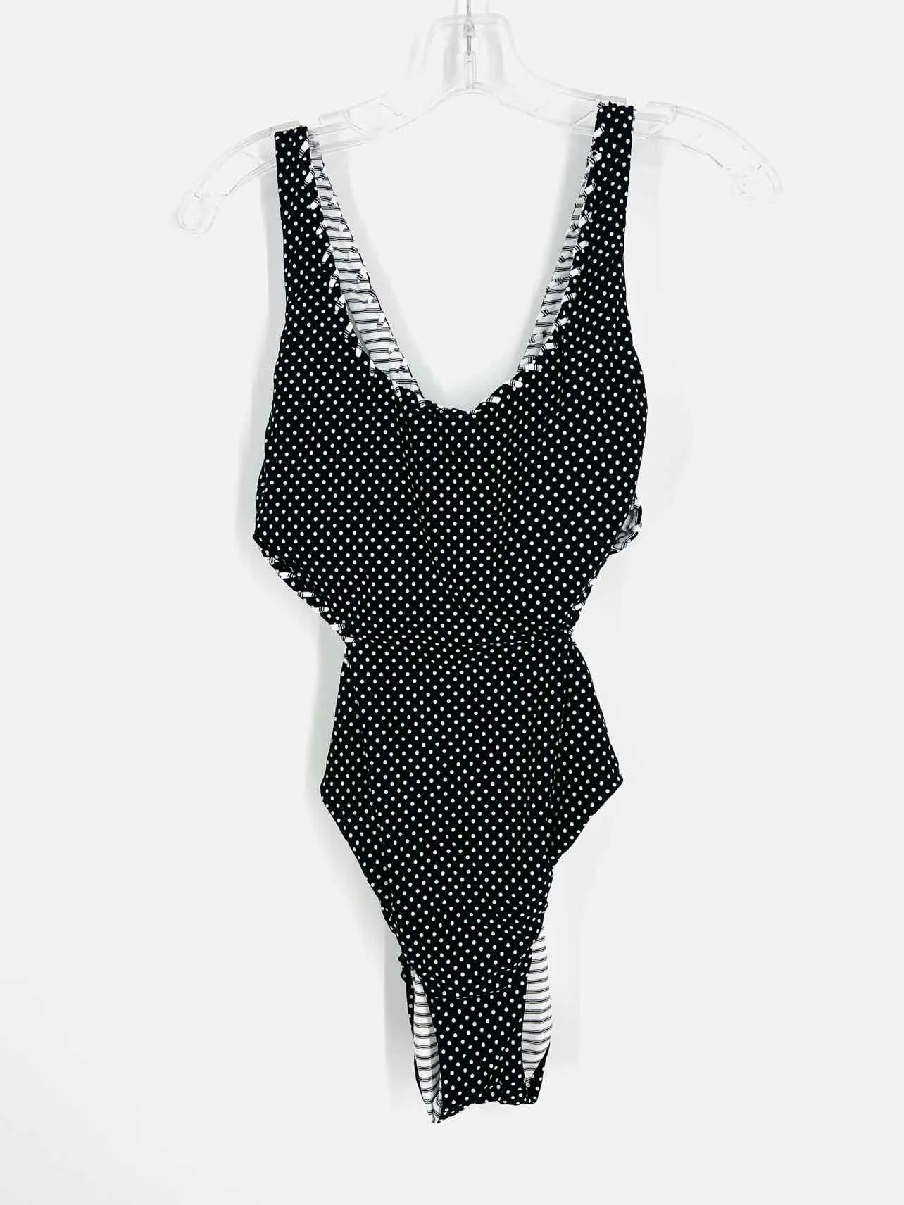 Becca Size L Black/White Polka Dot Stripe NEW Swimwear Swimsuit