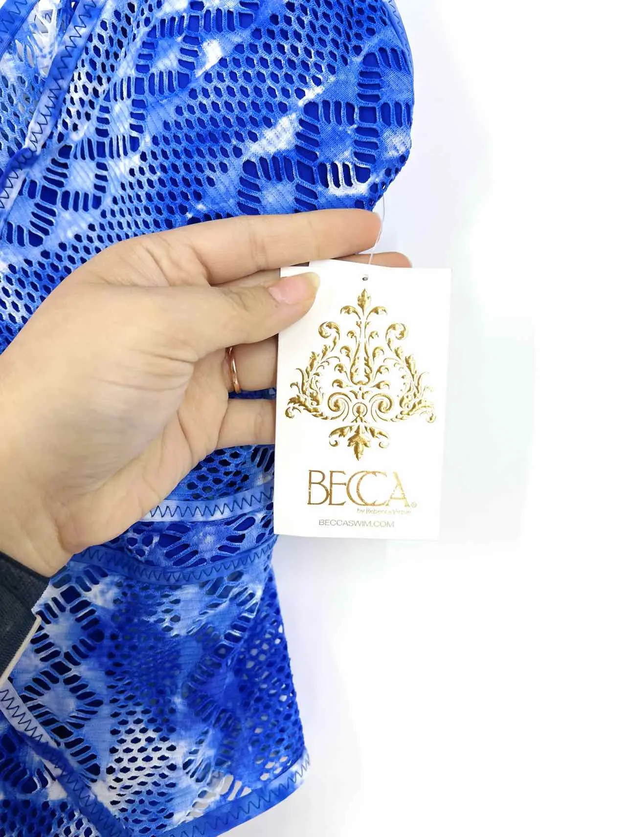 Becca Size L Blue/White Print Mesh NEW Swimwear Swimsuit