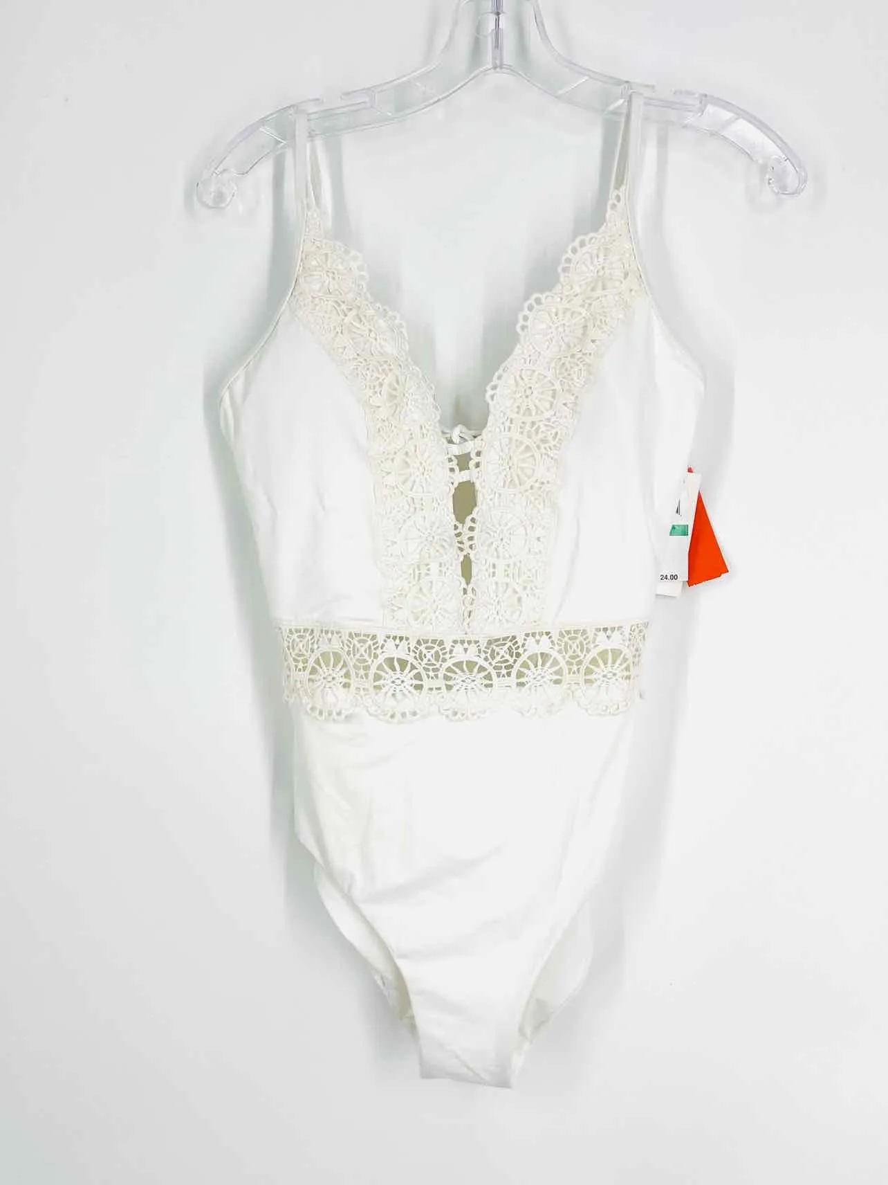 Becca Size L White Crocheted Trim NEW Swimwear Swimsuit