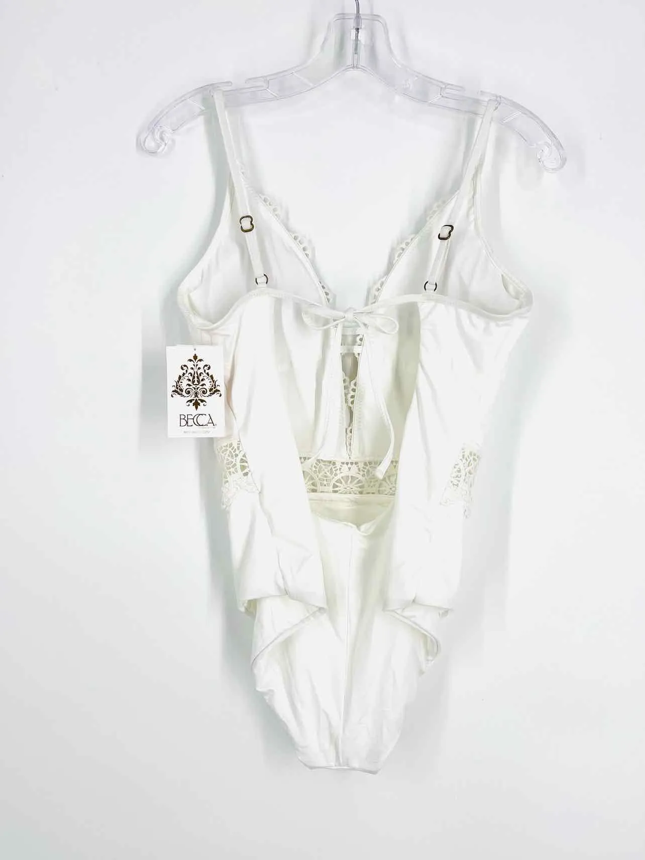 Becca Size L White Crocheted Trim NEW Swimwear Swimsuit