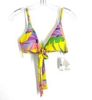 Becca Size L Yellow/Multi Floral Bow(s) NEW Swimwear Swimsuit Top