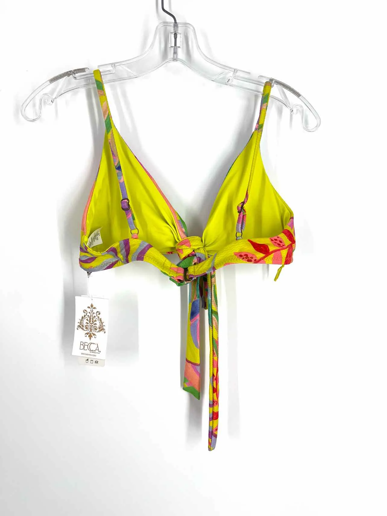 Becca Size L Yellow/Multi Floral Bow(s) NEW Swimwear Swimsuit Top
