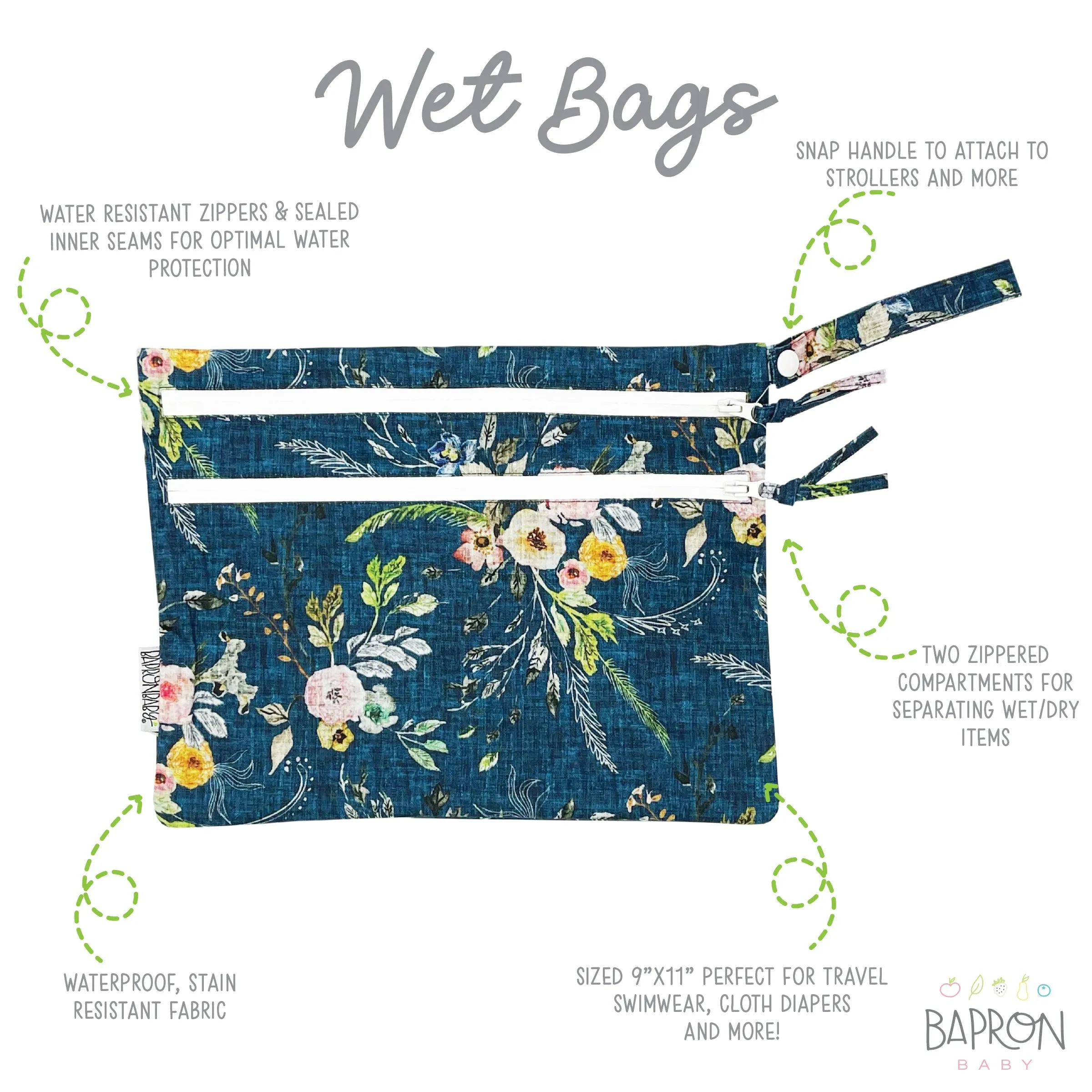 Boho Floral - Waterproof Wet Bag (for Mealtime, On-the-go, And More!) Babykids_Bapron-Baby