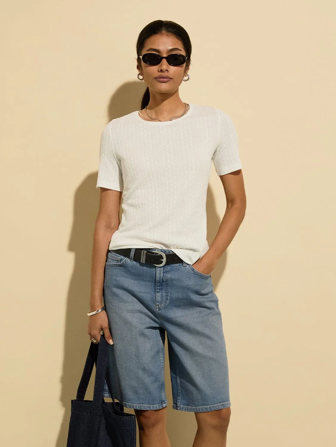 Britney Organic Cotton Stretch Denim Shorts | Light Indigo