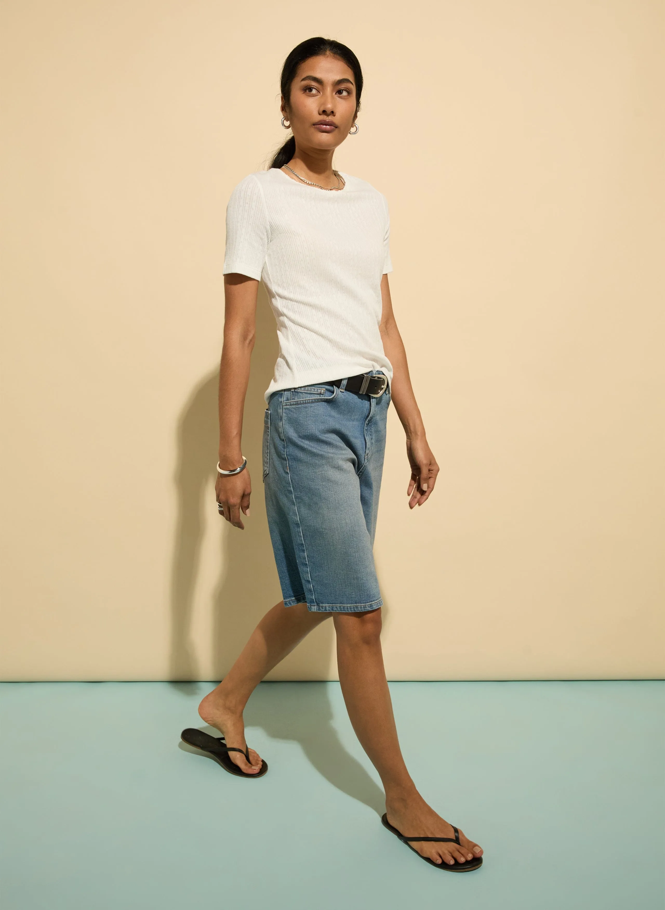 Britney Organic Cotton Stretch Denim Shorts | Light Indigo