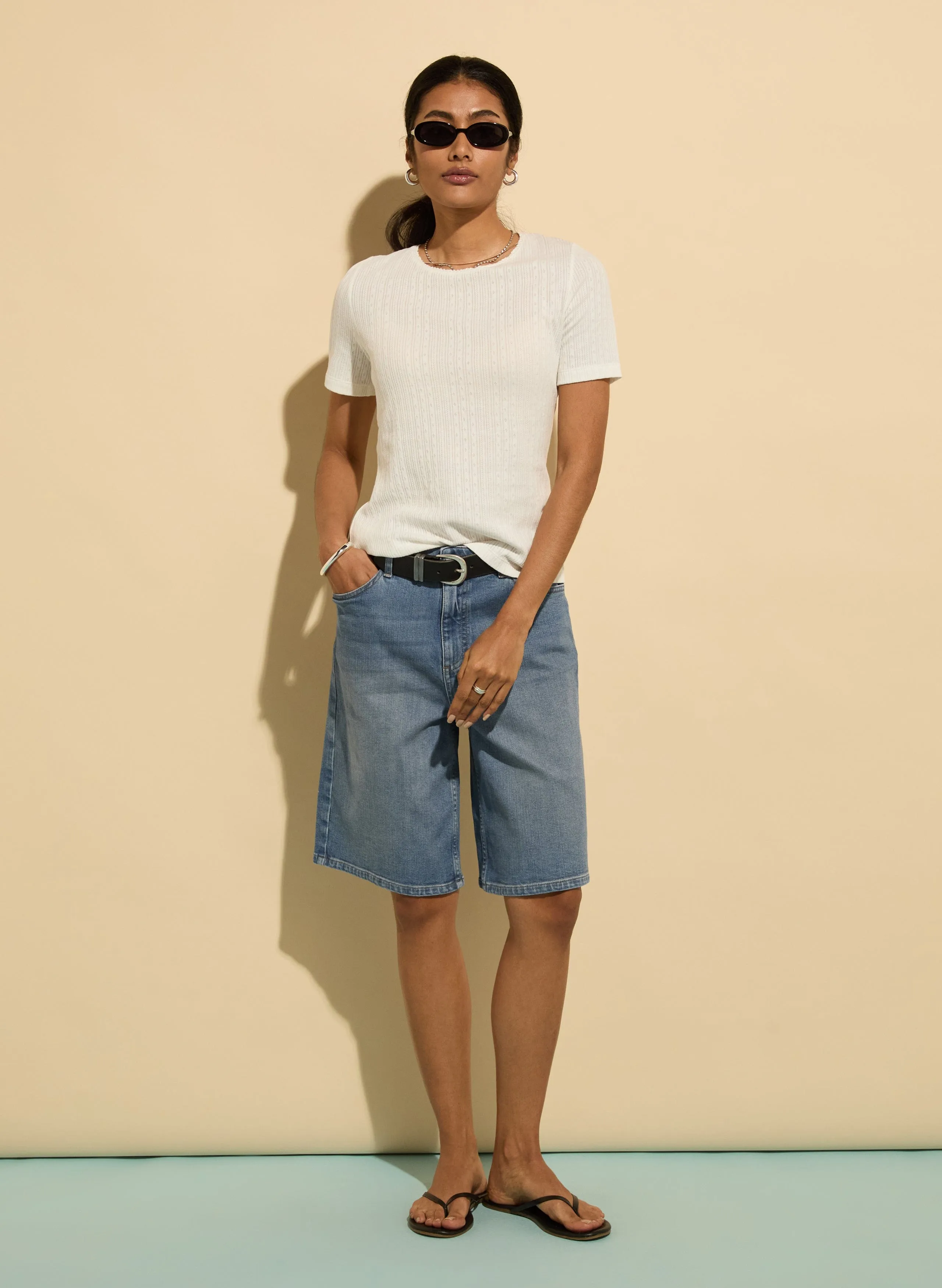 Britney Organic Cotton Stretch Denim Shorts | Light Indigo