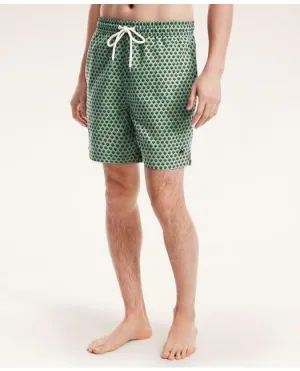 Brooks Brothers Men's Ditzy Print Swim Trunks Green Brooks Brothers