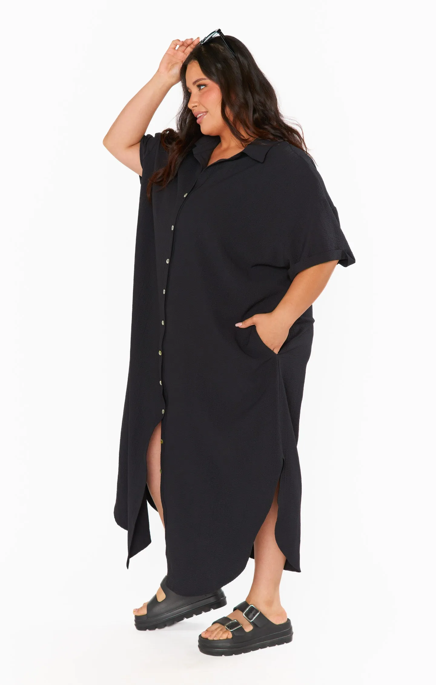 Buoy Button Down Dress ~ Black