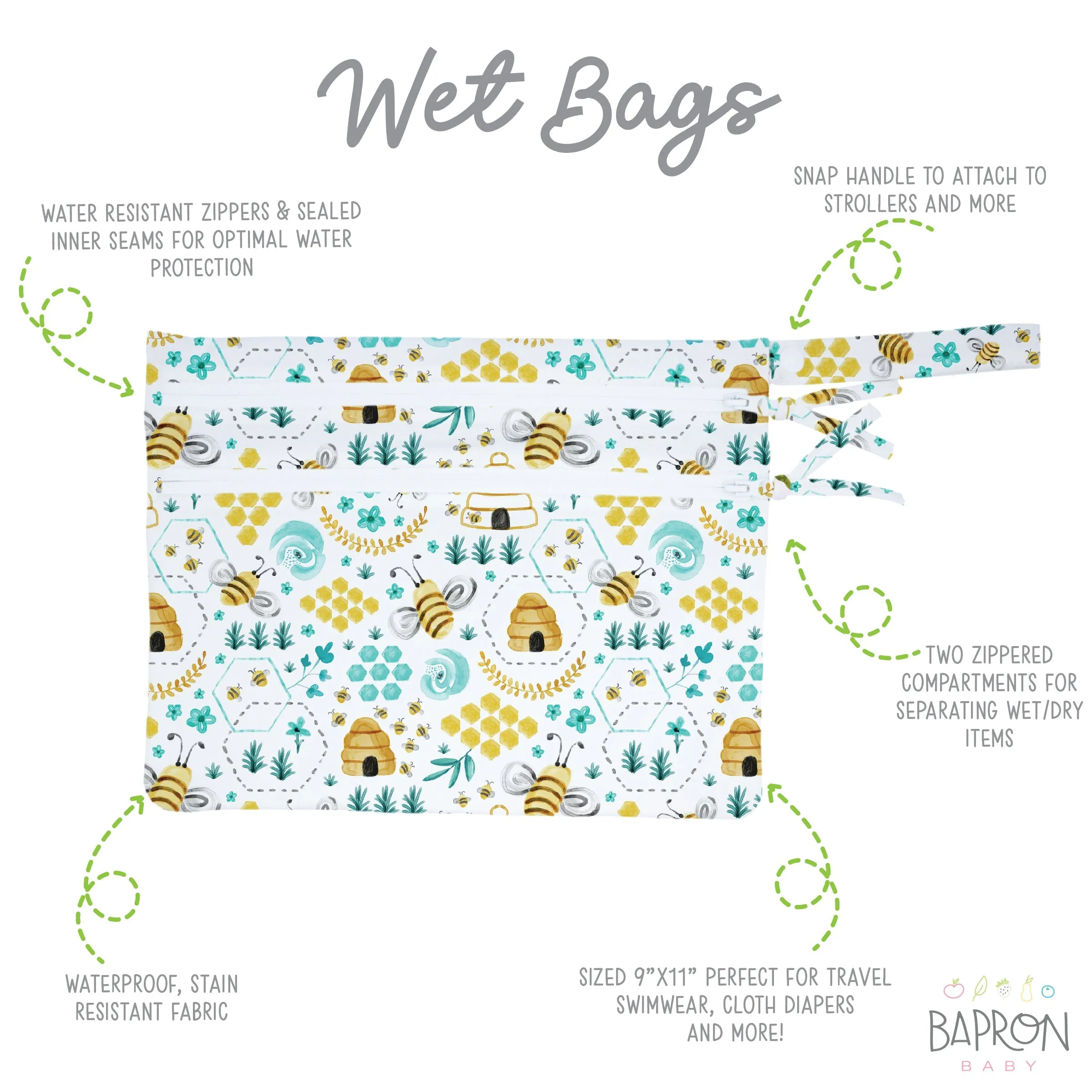 Busy Bees - Waterproof Wet Bag (for Mealtime, On-the-go, And More!) Babykids_Bapron-Baby