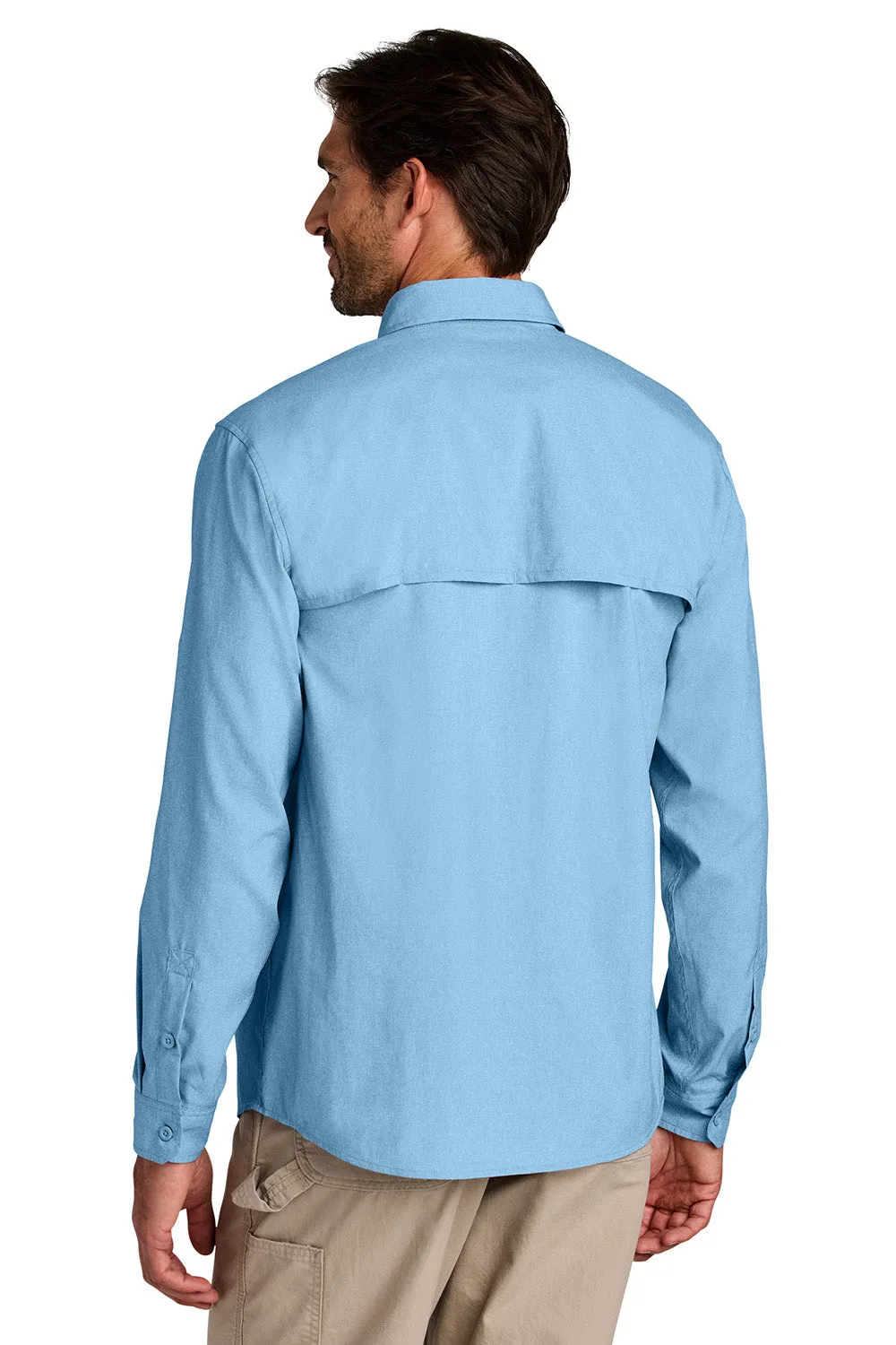 Carhartt Mens Force Sun Defender Moisture Wicking Long Sleeve Button Down Shirt w/ Double Pockets - Fresh Water Blue