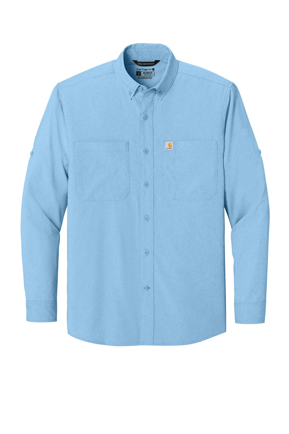Carhartt Mens Force Sun Defender Moisture Wicking Long Sleeve Button Down Shirt w/ Double Pockets - Fresh Water Blue
