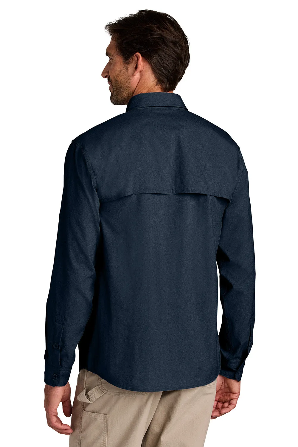Carhartt Mens Force Sun Defender Moisture Wicking Long Sleeve Button Down Shirt w/ Double Pockets - Navy Blue