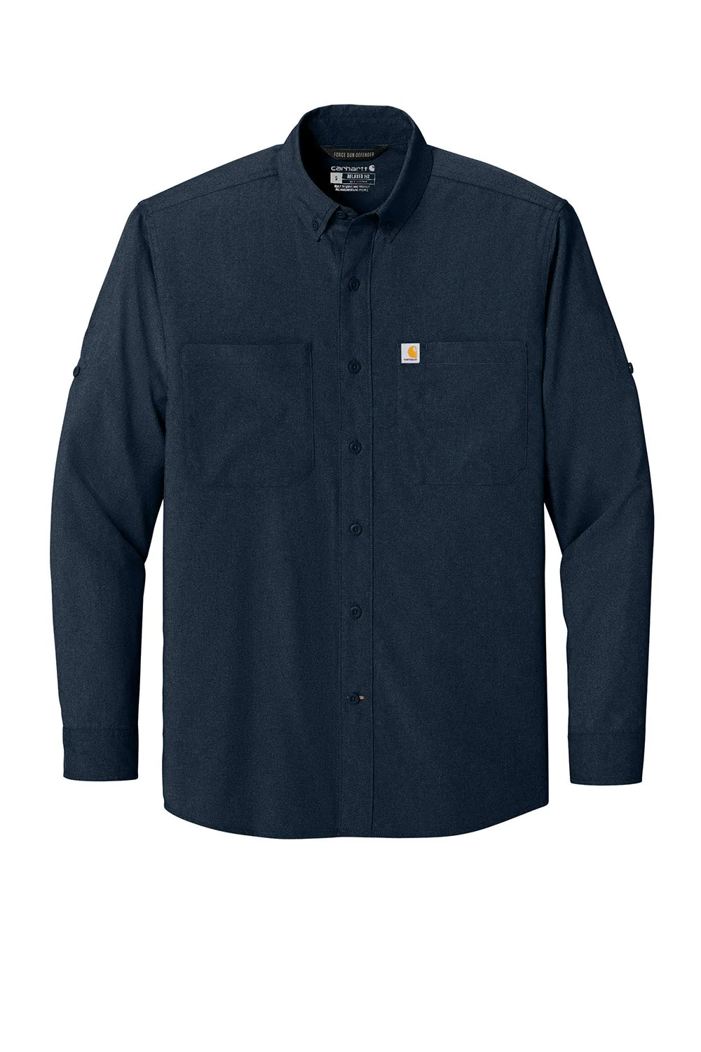 Carhartt Mens Force Sun Defender Moisture Wicking Long Sleeve Button Down Shirt w/ Double Pockets - Navy Blue
