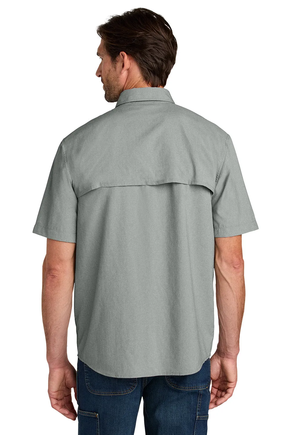 Carhartt Mens Force Sun Defender Moisture Wicking Short Sleeve Button Down Shirt w/ Double Pockets - Steel Grey