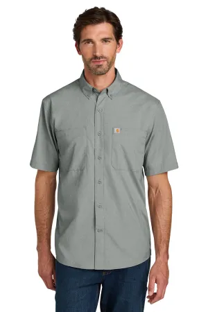 Carhartt Mens Force Sun Defender Moisture Wicking Short Sleeve Button Down Shirt w/ Double Pockets - Steel Grey