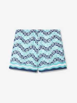 Casablanca Boys Monogram Swim Shorts in Blue