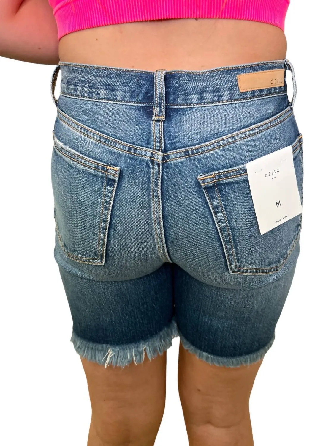 Claudie High Rise Frayed Hem Bermuda Shorts In Blue