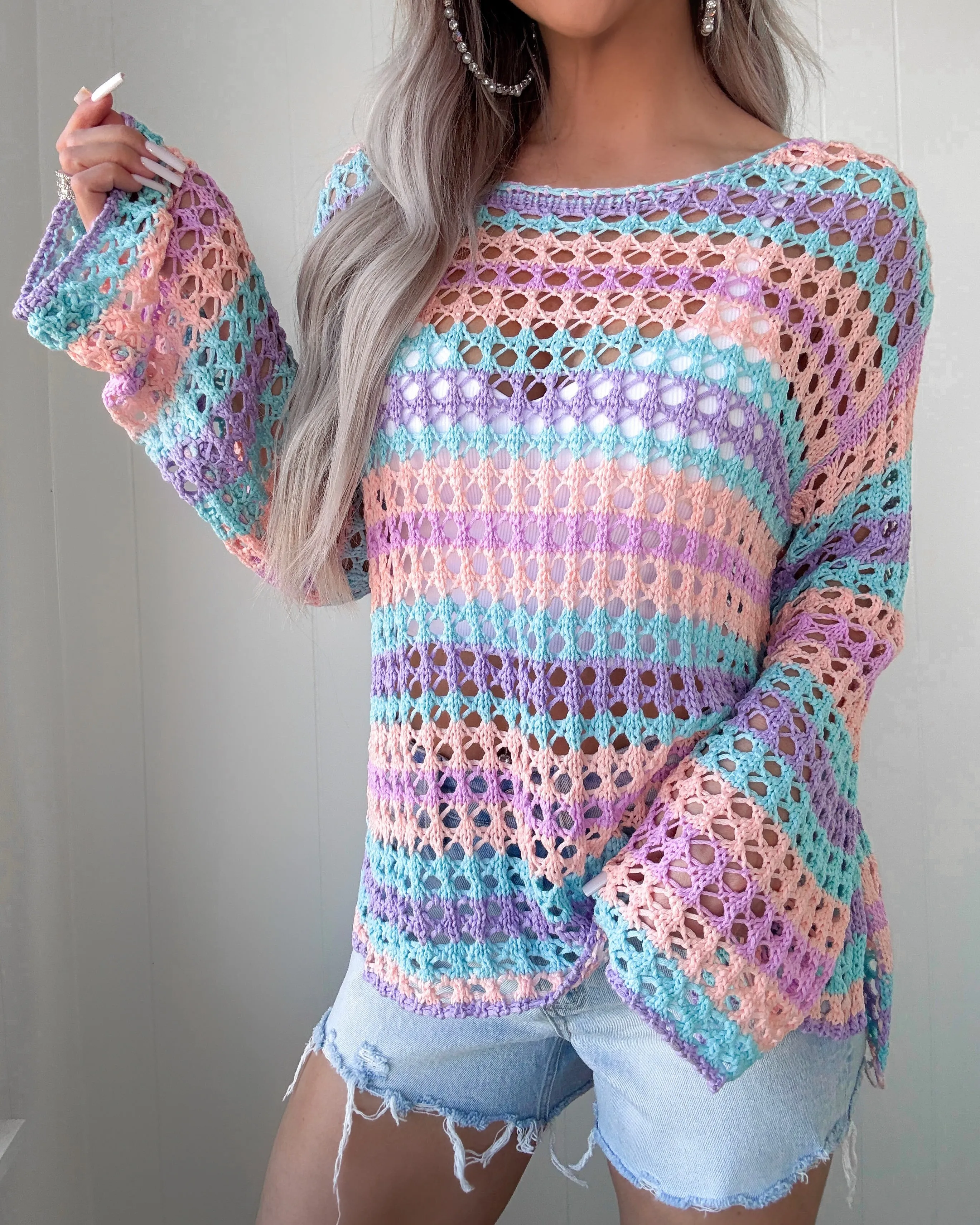 Coastal Stripes Knit Sweater - Purple