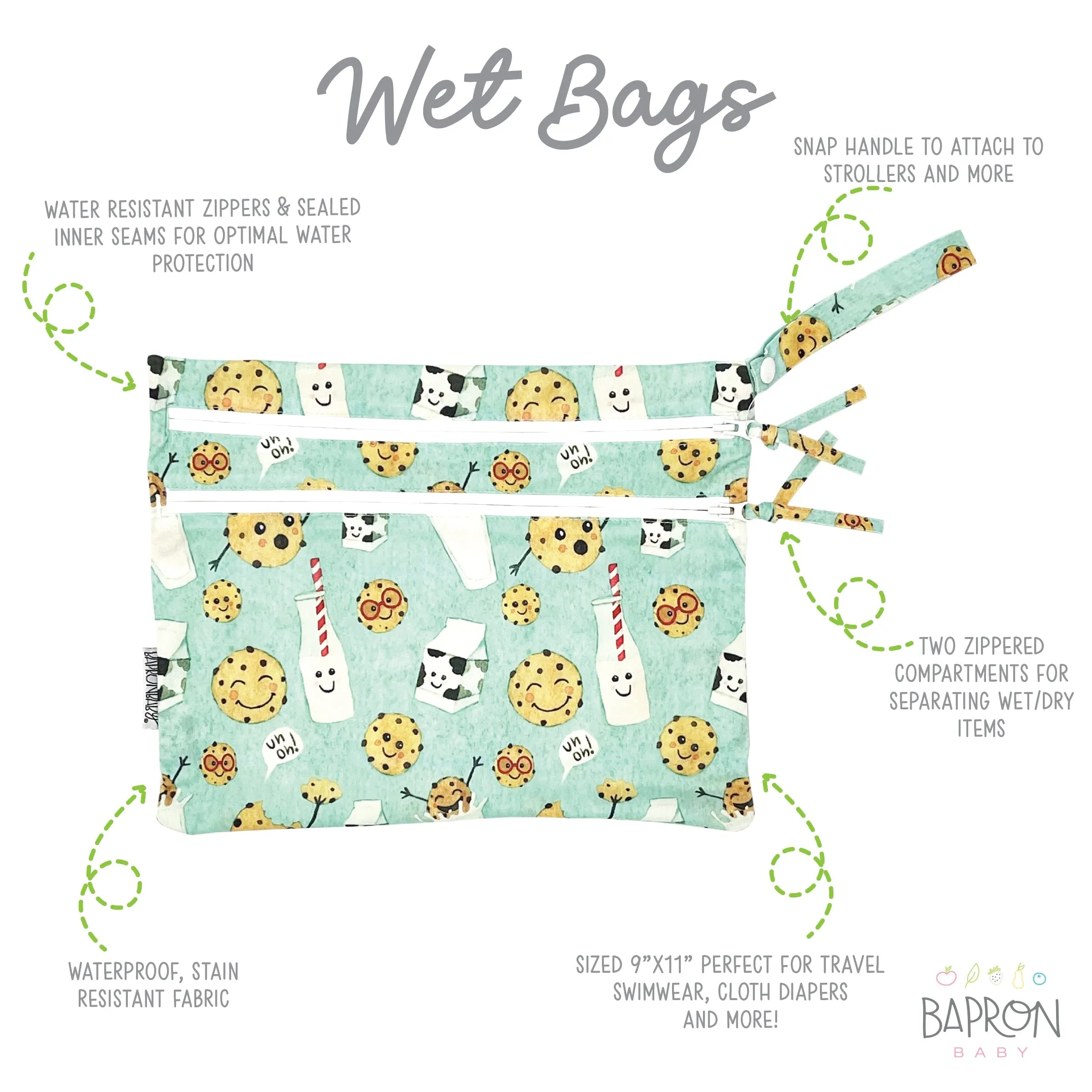Cookies & Milk - Waterproof Wet Bag (for Mealtime, On-the-go, And More!) Babykids_Bapron-Baby