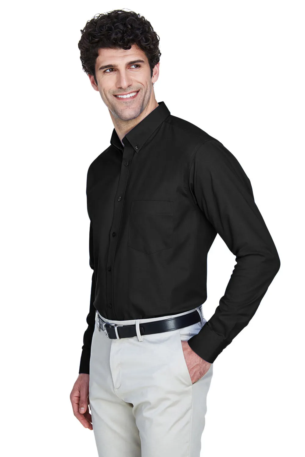 Core 365 Mens Operate UV Protection Long Sleeve Button Down Shirt w/ Pocket - Black