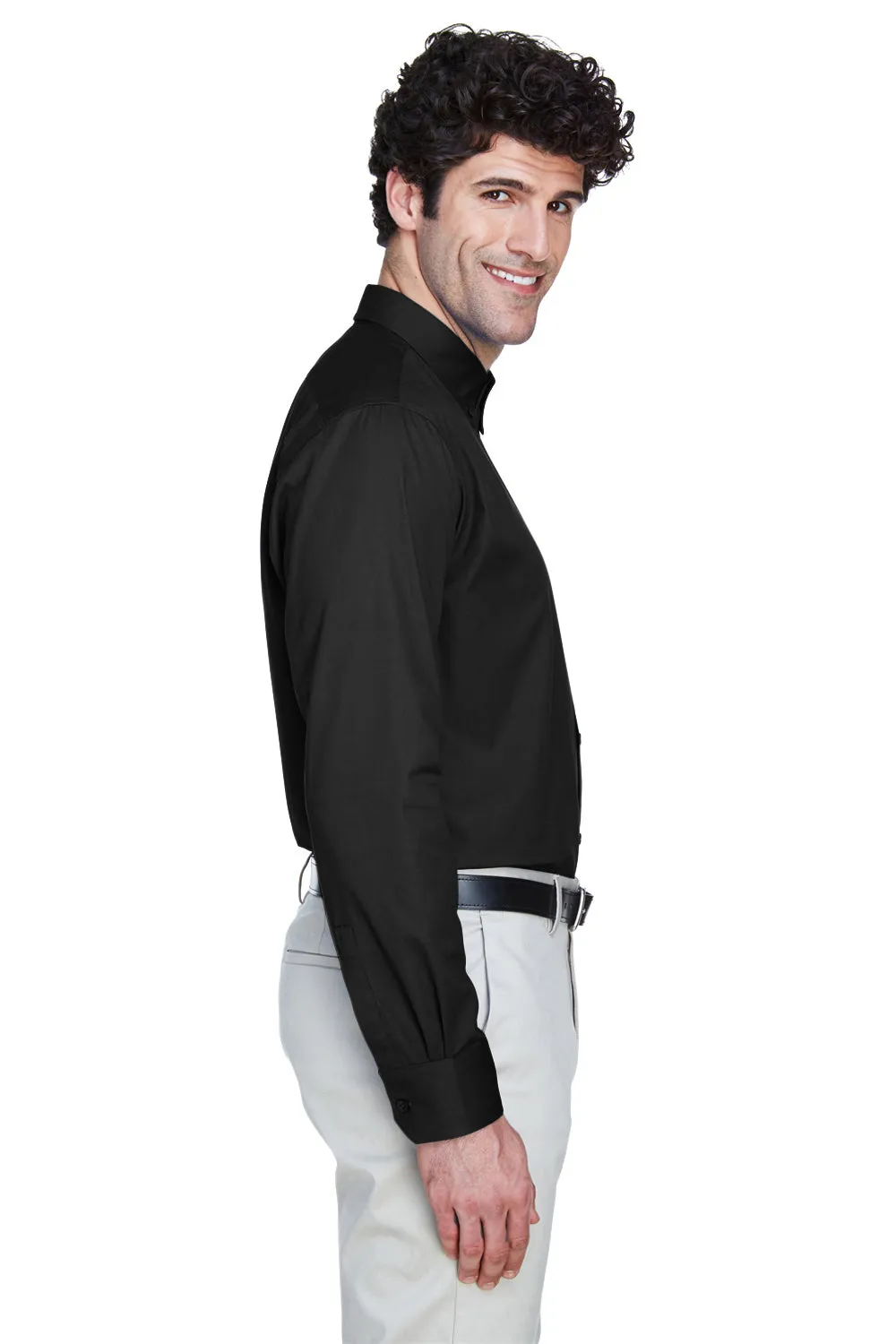Core 365 Mens Operate UV Protection Long Sleeve Button Down Shirt w/ Pocket - Black