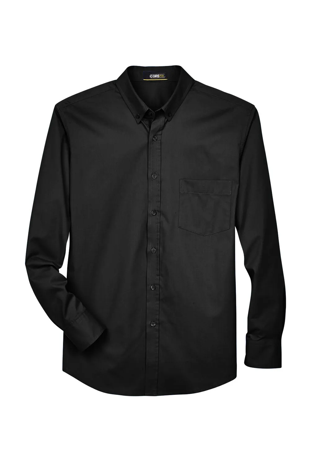 Core 365 Mens Operate UV Protection Long Sleeve Button Down Shirt w/ Pocket - Black