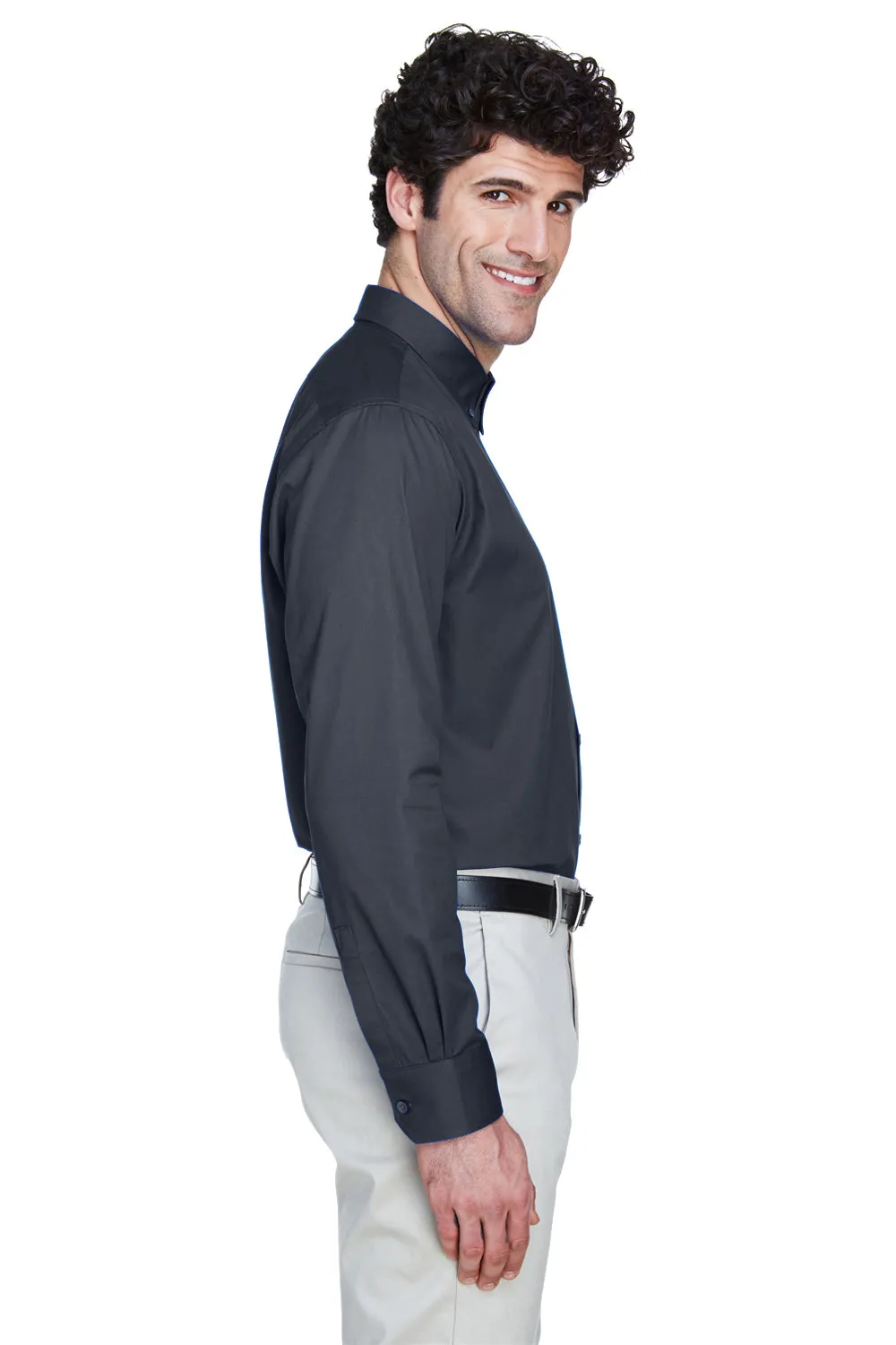 Core 365 Mens Operate UV Protection Long Sleeve Button Down Shirt w/ Pocket - Carbon Grey