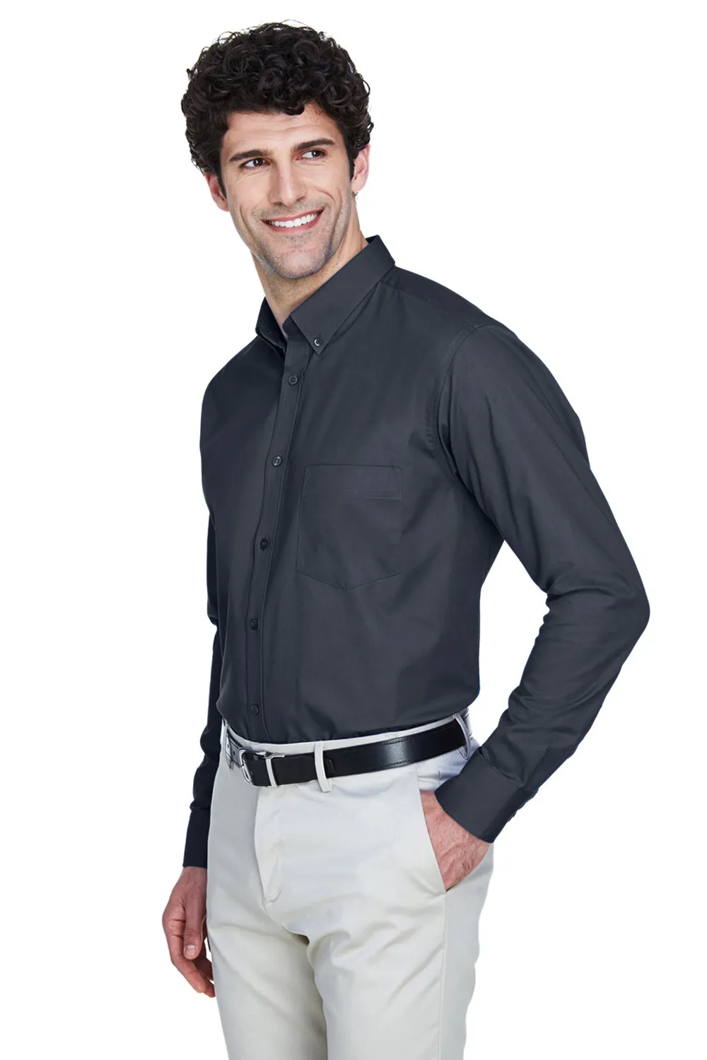 Core 365 Mens Operate UV Protection Long Sleeve Button Down Shirt w/ Pocket - Carbon Grey