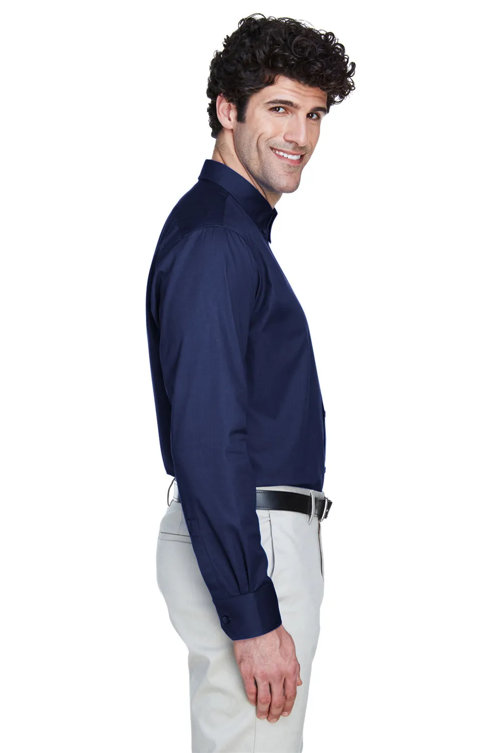 Core 365 Mens Operate UV Protection Long Sleeve Button Down Shirt w/ Pocket - Classic Navy Blue