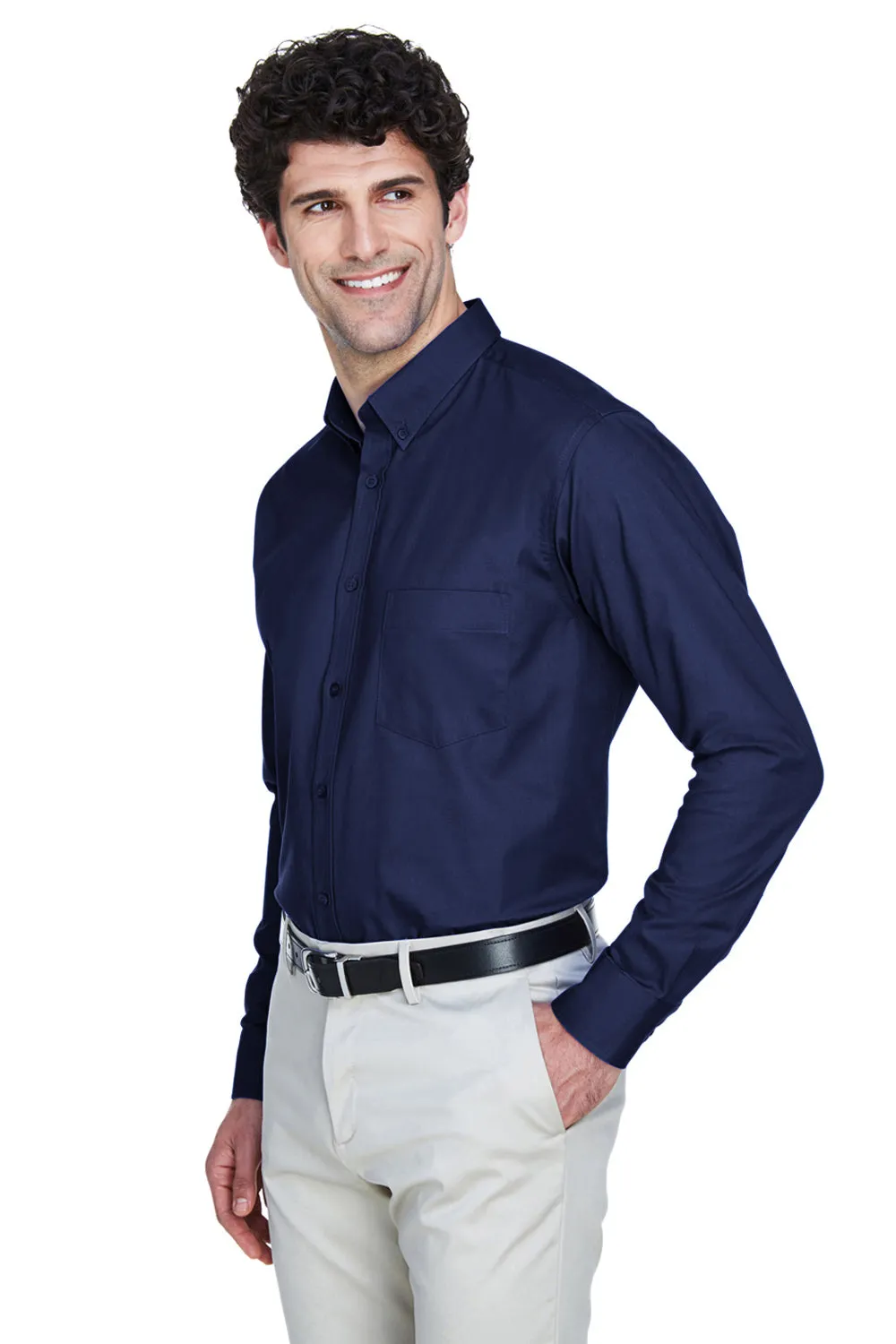 Core 365 Mens Operate UV Protection Long Sleeve Button Down Shirt w/ Pocket - Classic Navy Blue