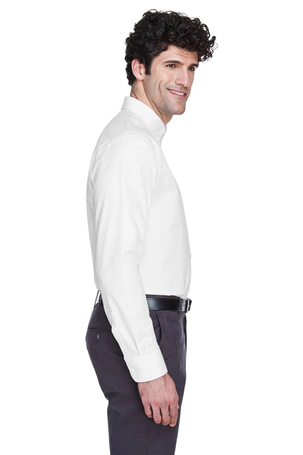 Core 365 Mens Operate UV Protection Long Sleeve Button Down Shirt w/ Pocket - White