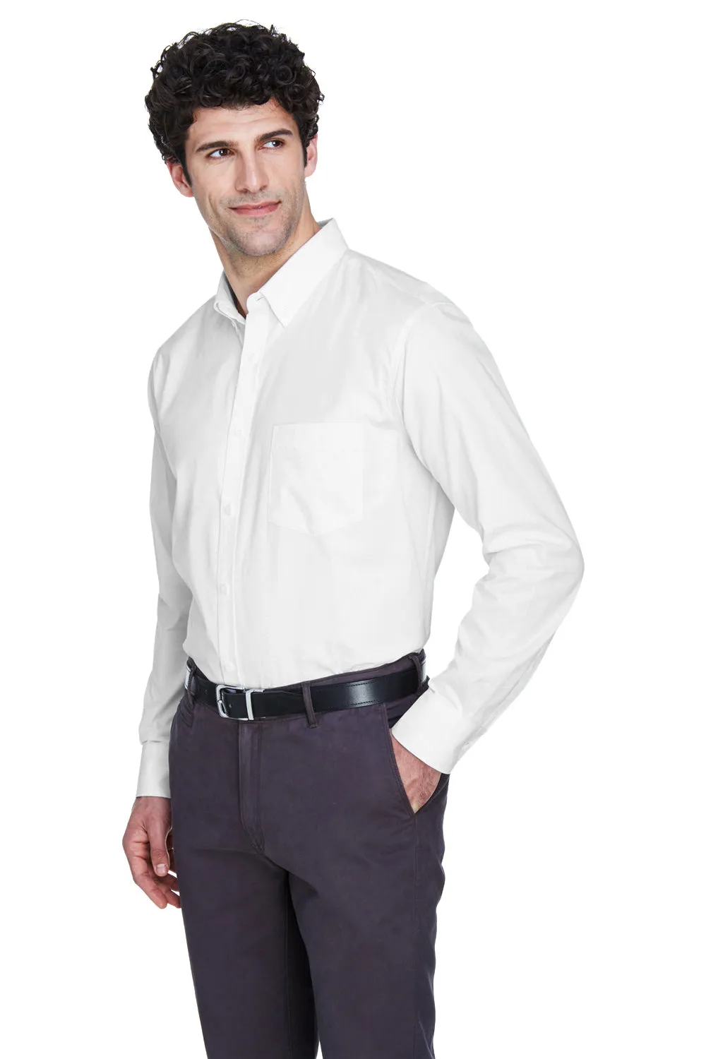 Core 365 Mens Operate UV Protection Long Sleeve Button Down Shirt w/ Pocket - White
