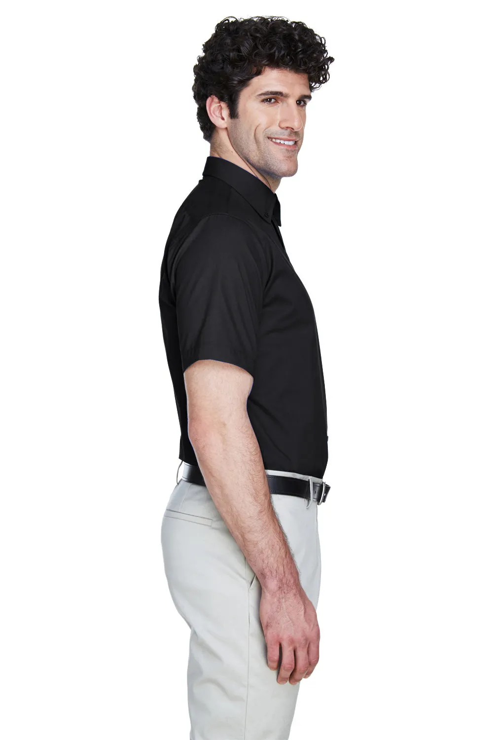 Core 365 Mens Optimum UV Protection Short Sleeve Button Down Shirt w/ Pocket - Black