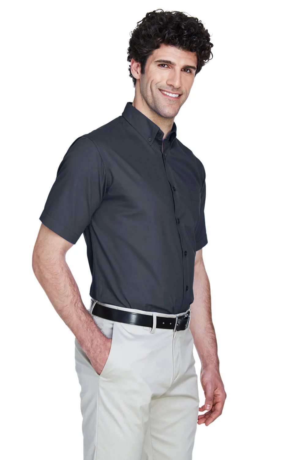 Core 365 Mens Optimum UV Protection Short Sleeve Button Down Shirt w/ Pocket - Carbon Grey  Perfect Clothing Core-365