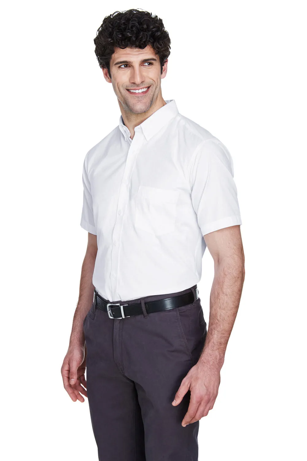 Core 365 Mens Optimum UV Protection Short Sleeve Button Down Shirt w/ Pocket - White